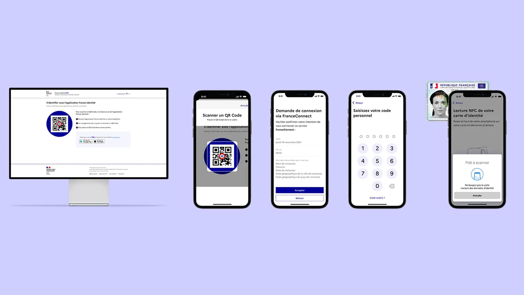 Voici les étapes de connexion à France Connect, via un QR Code, sur l'application France Identité. Voici les étapes de connexion à France Connect, via un QR Code, sur l'application France Identité.