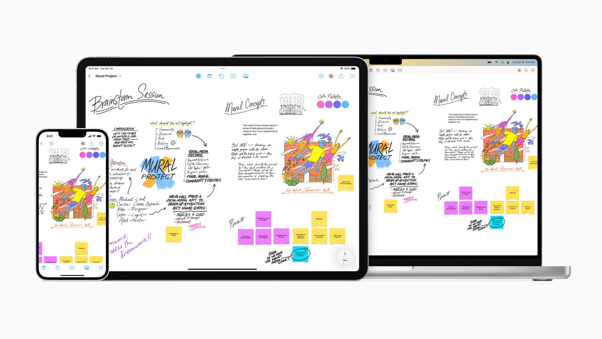 Freeform est disponible aussi bien sur iPhone que sur iPad et Mac. Freeform est disponible aussi bien sur iPhone que sur iPad et Mac.