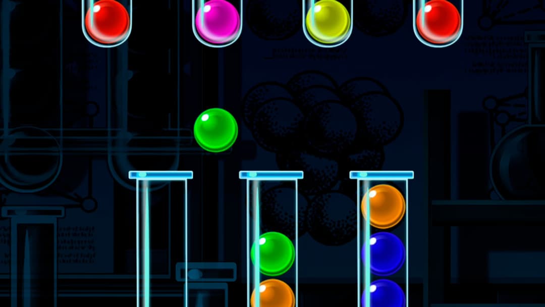Dans Ball Sort Puzzle, il faut réussir à remplir les tubes à essai d'une seule couleur Dans Ball Sort Puzzle, il faut réussir à remplir les tubes à essai d'une seule couleur