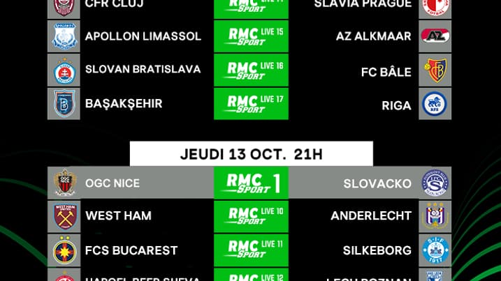 Le programme complet de la 4e journée de Ligue Europa Conférence sur RMC Sport Le programme complet de la 4e journée de Ligue Europa Conférence sur RMC Sport