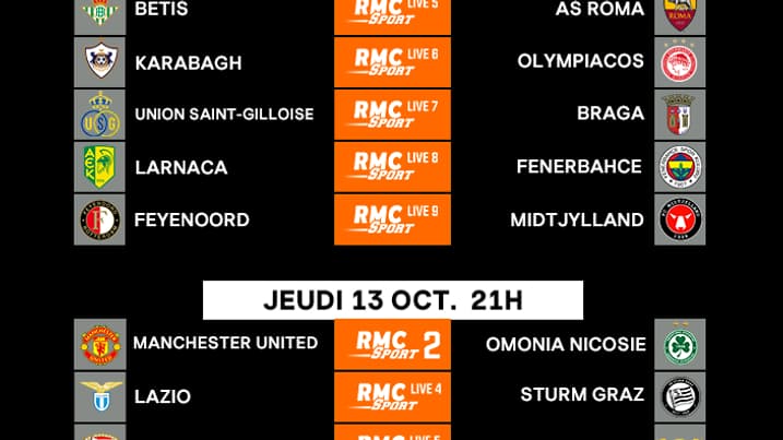 Le programme TV complet de la 4e journée de Ligue Europa sur RMC Sport Le programme TV complet de la 4e journée de Ligue Europa sur RMC Sport