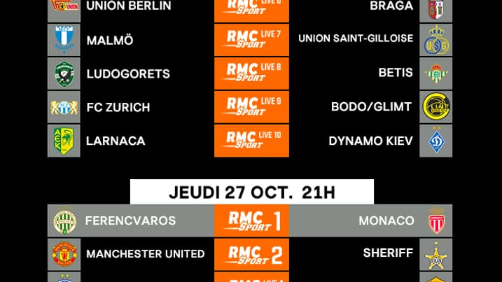 Suivez (presque) tous les matchs de Ligue Europa en direct sur RMC Sport, avec la possibilité de tout voir simultanément grâce au Multiplex. Suivez (presque) tous les matchs de Ligue Europa en direct sur RMC Sport, avec la possibilité de tout voir simultanément grâce au Multiplex.