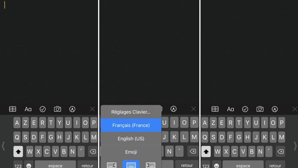 Via le globe (ou le smiley sous iOS 14), vous pouvez accéder aux réglages du clavier. Via le globe (ou le smiley sous iOS 14), vous pouvez accéder aux réglages du clavier.